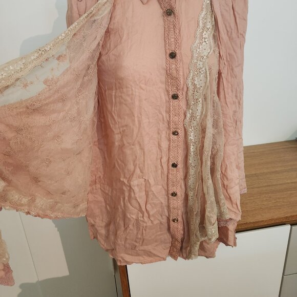 AXES FEMME Japanese Romantic boho style lace layered pink button up size med - Picture 4 of 12
